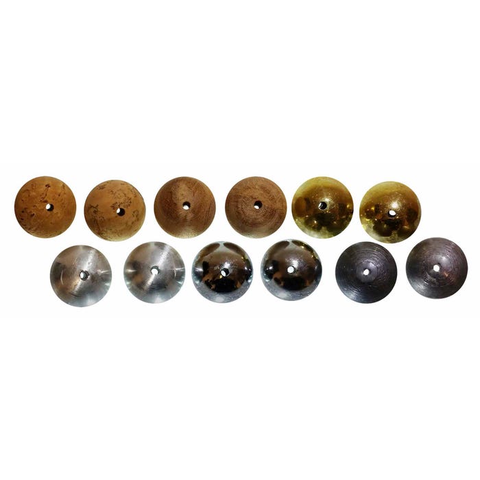 Frey Scientific Physics Ball Set, Drilled - Set of 12 - Aluminum, Brass, Cork, Steel, Zinc, and Wood