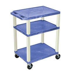 Luxor 3-Shelf Tuffy Cart With Power, Blue Shelves, Putty Legs, 24 x 18 x 34 Inches