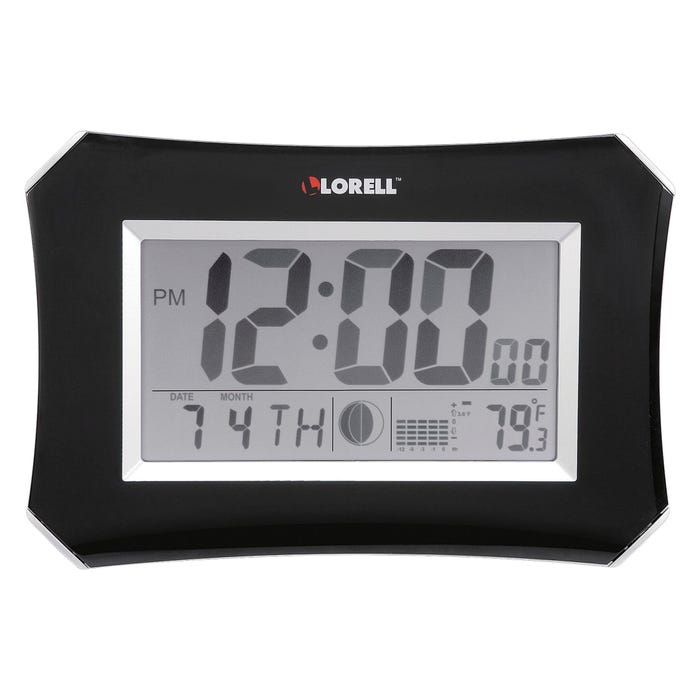 Lorell LCD Wall Alarm Clock, 10-1/8 Inches, Plastic Frame, Black Frame