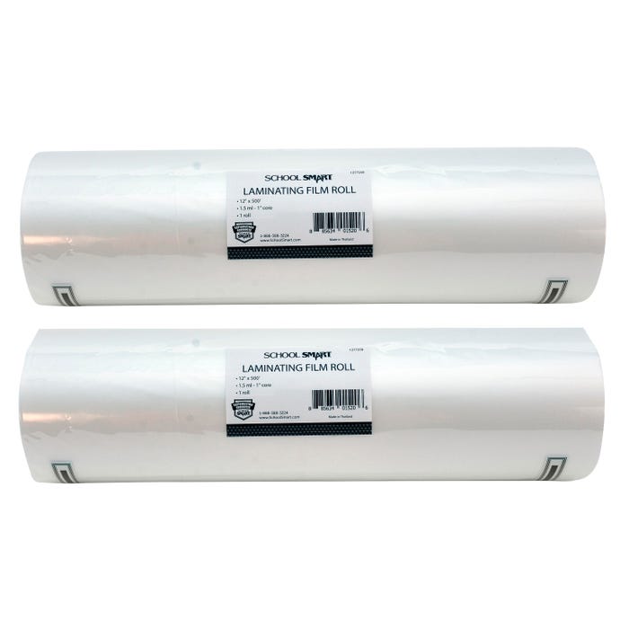 School Smart Laminating Film Roll, 12 Inches x 500 Feet, 1.5 mil Thick, High Gloss, Pack of 2