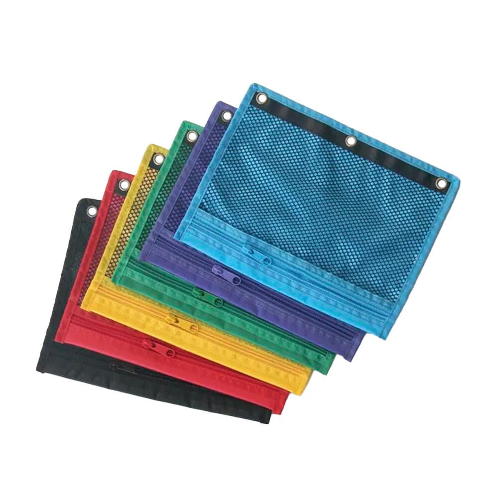 School Smart Mesh Zippered Binder Pouches, 10 x 7-1/2 Inches, Assorted Colors, Pack of 12 081946