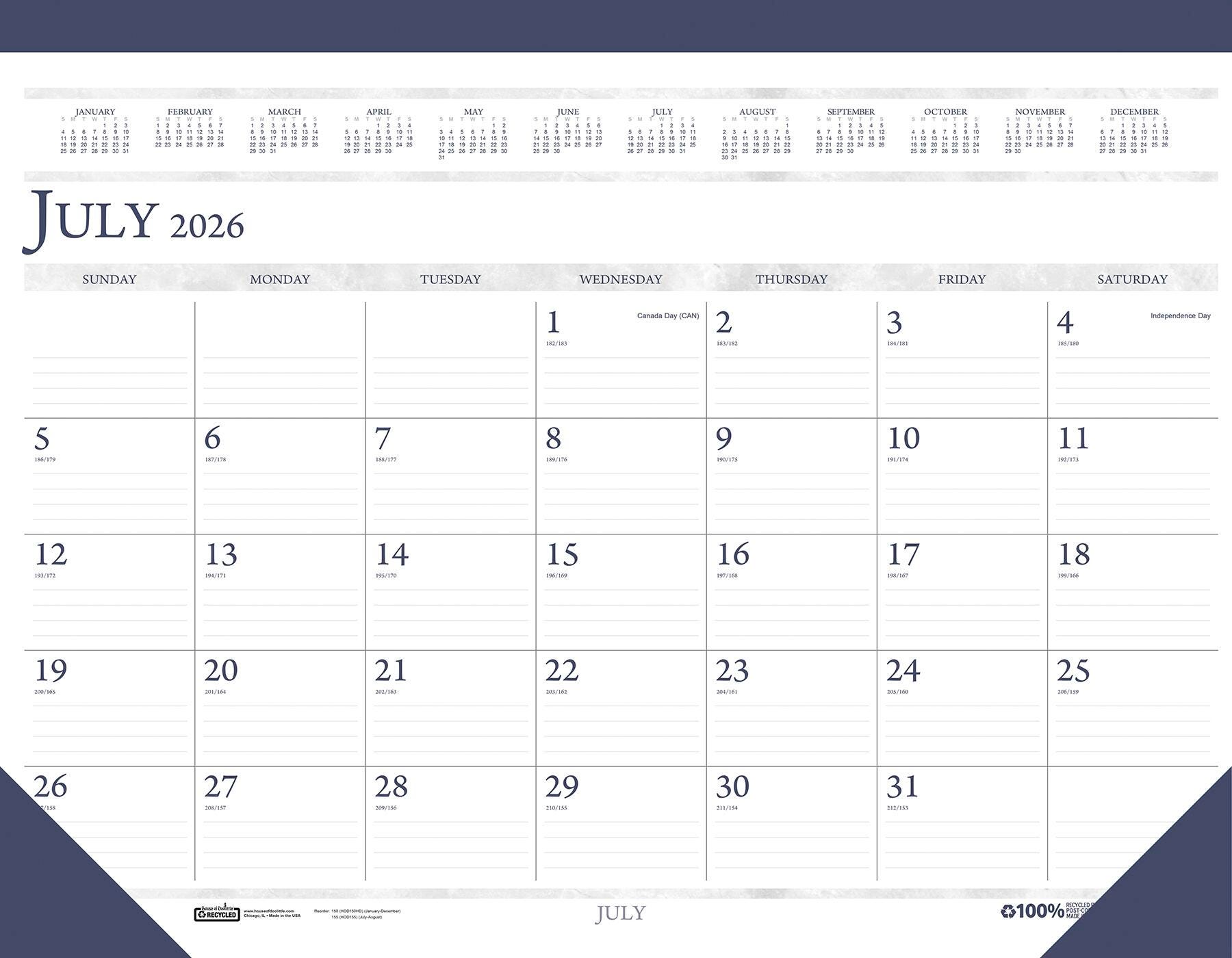 House of Doolittle Compact Academic Desk Pad Calendar, 14 Months, July 2026 to August 2027, 18-1/2 x 13 Inches