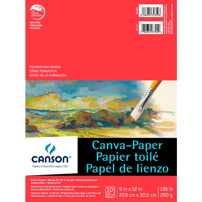 Canson Paper Canvas Pad, 9 x 12 in, White, 10 Sheets/Pad