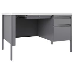 Lorell Fortress Steel Teachers Desk, Right Pedestal, 48 x 30 x 29-1/2 Inches, White/Platinum 2005694