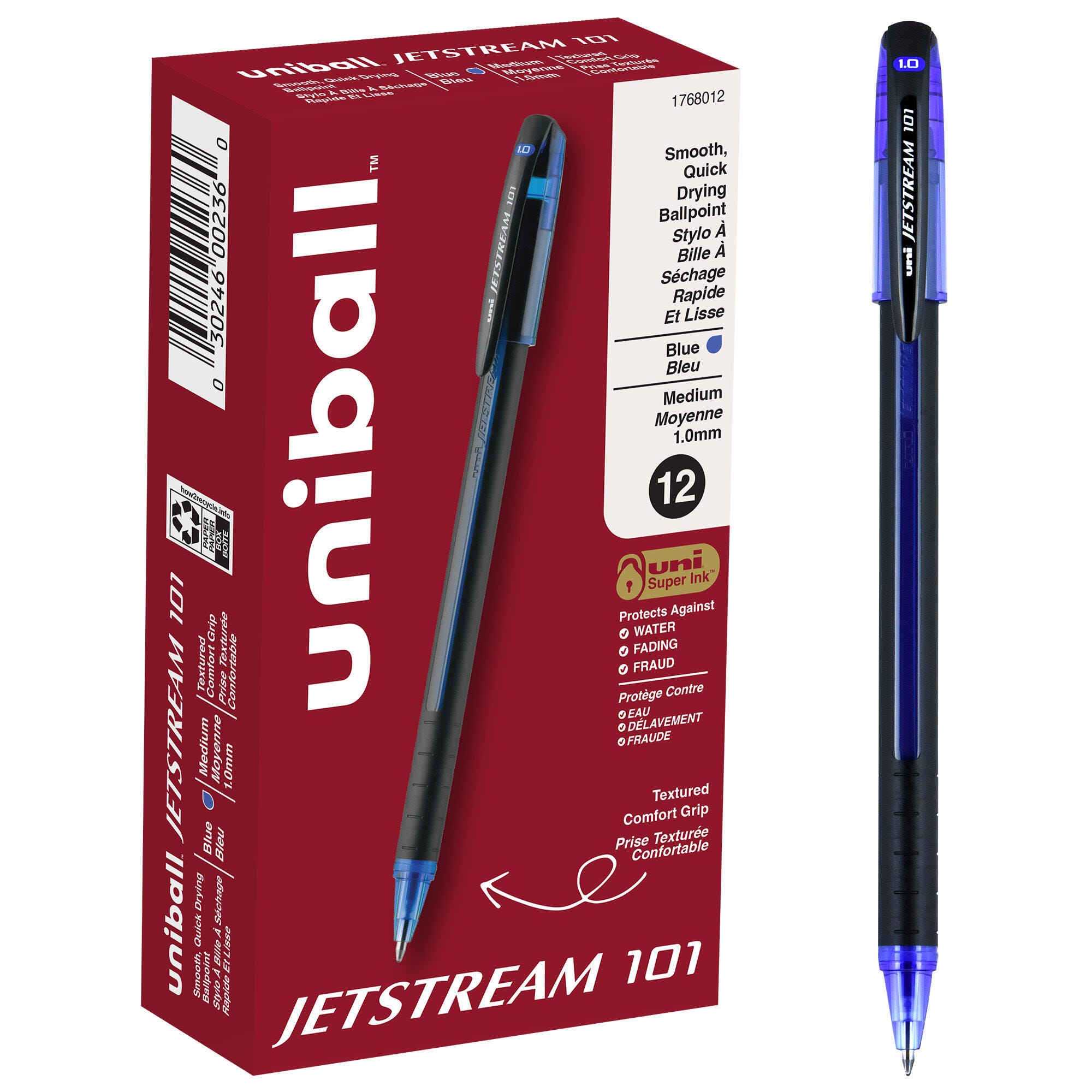uniball JETSTREAM Ballpoint Pen, 1.0 mm, Blue, Pack of 12 2044813