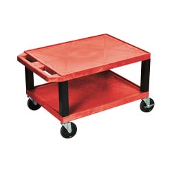 Luxor 2 Shelf 24x18x16 Inches Tuffy Cart With Power, Red Shelves, Black Legs 2127110