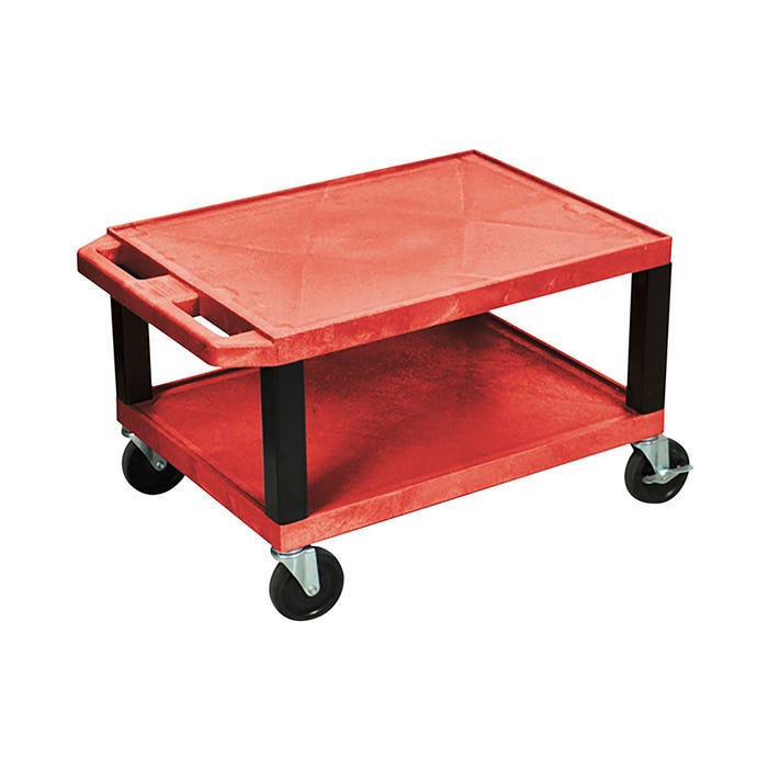 Luxor AV Cart, 24 x 18 x 16 Inches, Electric, 2 Red Shelves, Black Legs