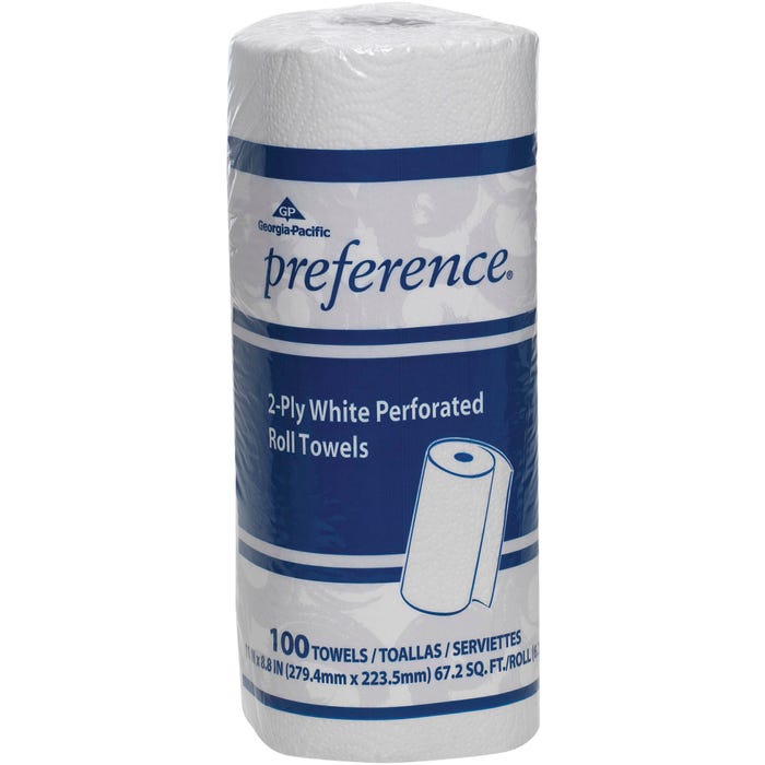 Georgia Pacific Preference Perforated Kitchen Roll Towel, 100 Sheets, 2-Ply, Paper, White