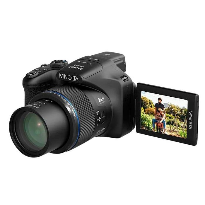 Minolta MN68Z Bridge Camera, 20 Megapixel, Black