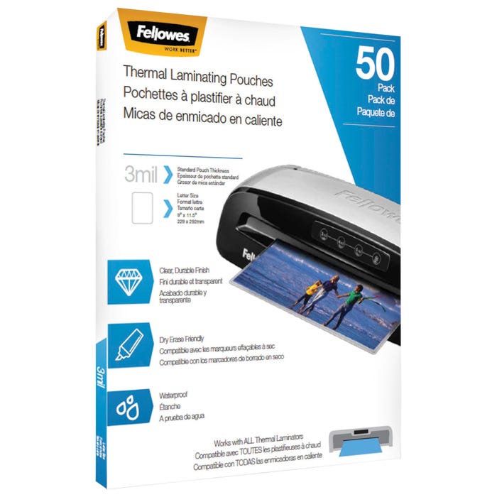 Fellowes 3mil Thermal Laminating Pouches -- Laminating Pouches, Letter, 3mil, 50/PK, CL