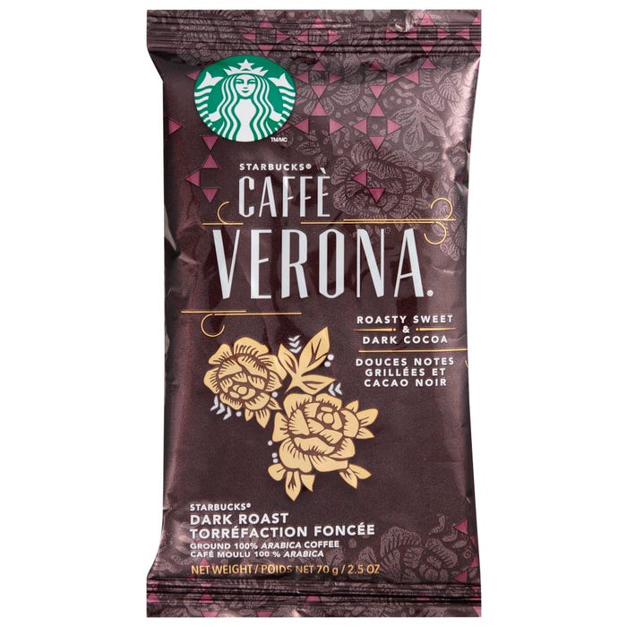 Starbucks Cafe Verona Pre Ground Drip Brewing Coffee, 2-1/2 oz Packet, Box of 18