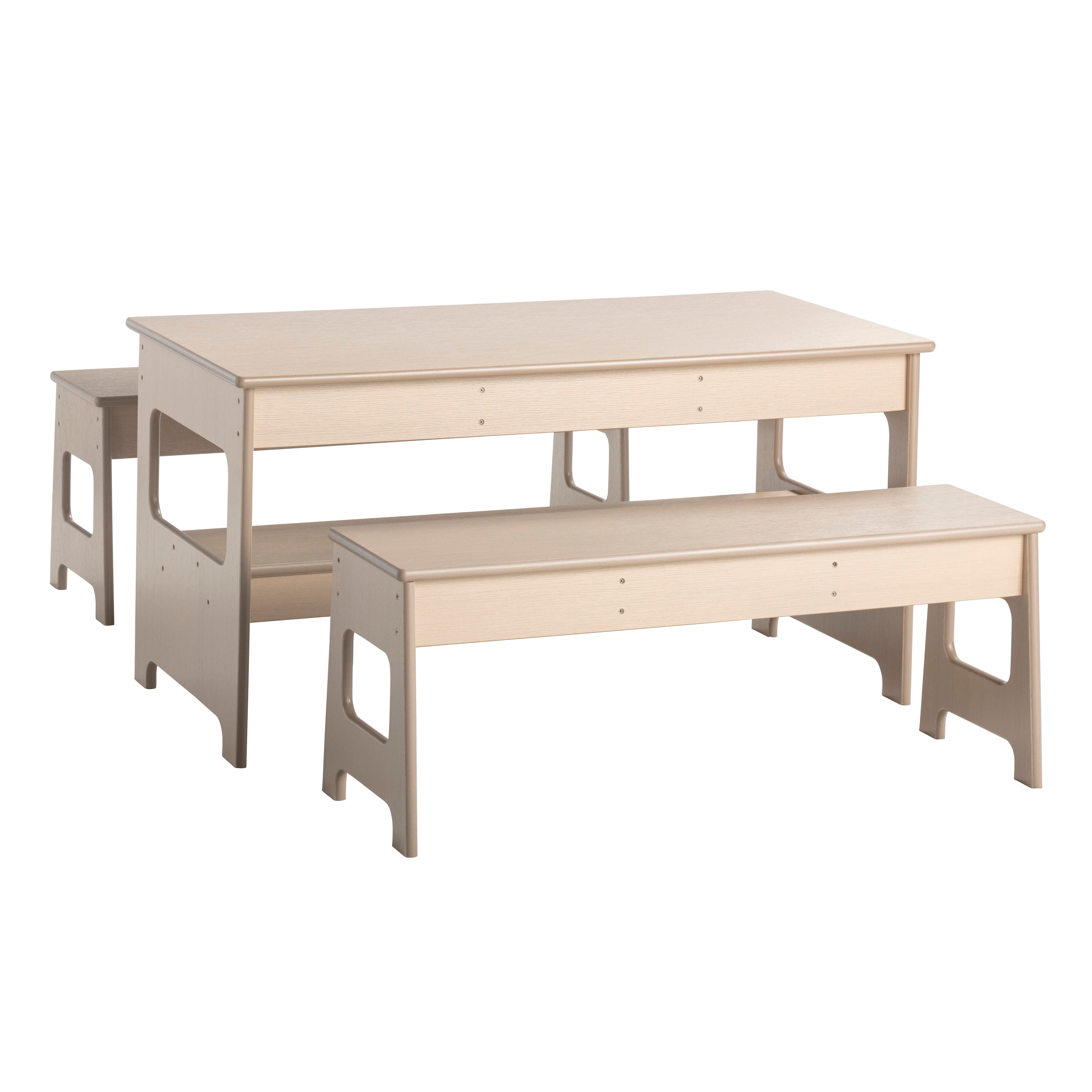 Childcraft Out2Grow Outdoor Oak Poly Table and Bench Set, 48 x 24 x 24 Inches, 2 16-Inch Benches 2162198