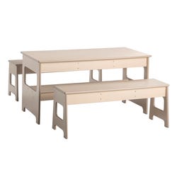 Image for Childcraft Out2Grow Outdoor Oak Poly Table and Bench Set, 48 x 24 x 24 Inches, 2 16-Inch Benches from School Specialty