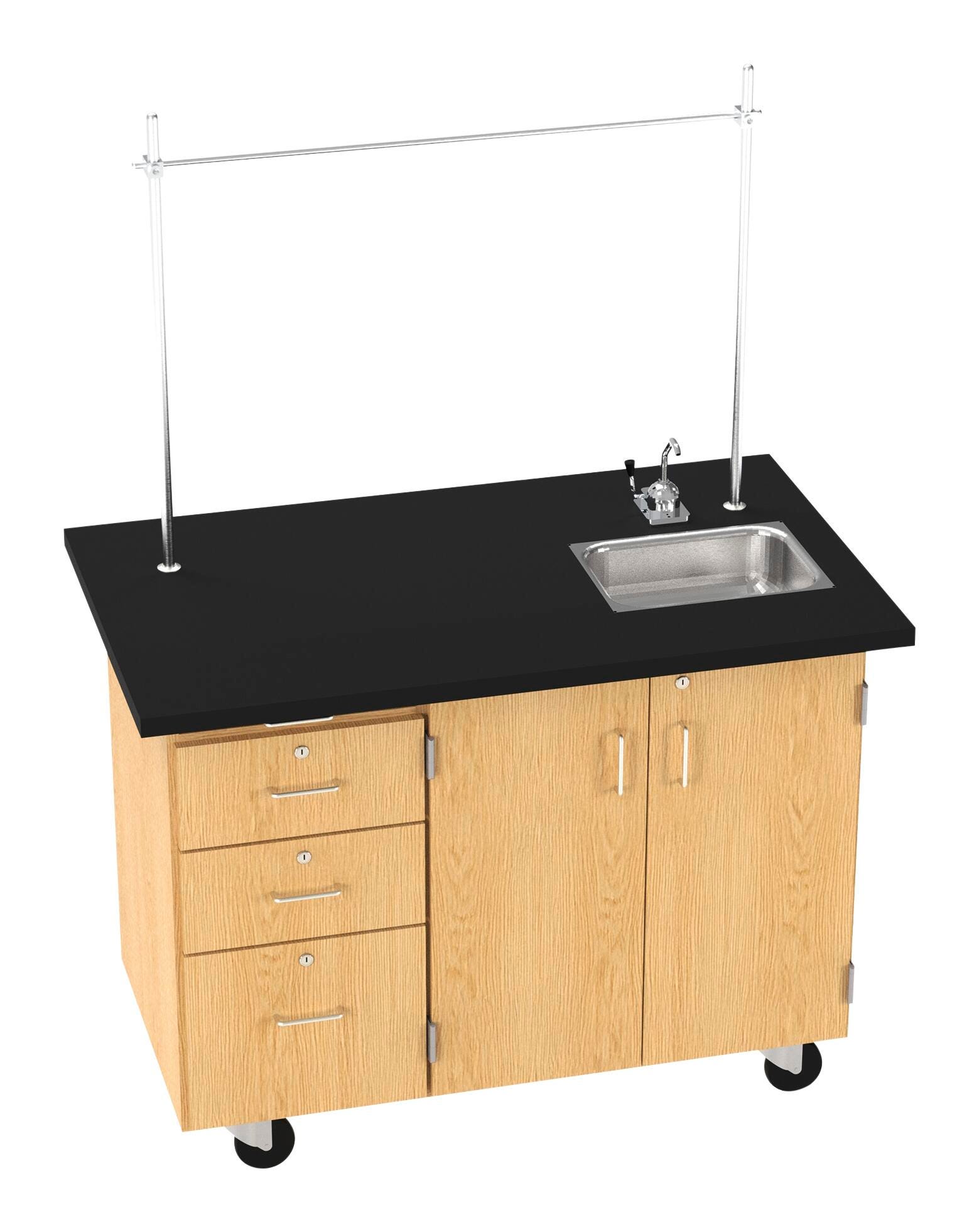 Image for Diversified Spaces Kinetic Mobile Instructors Desk with 3 Drawers, 48 x 28 x 36 Inches, Oak, 2 Locking Doors from School Specialty
