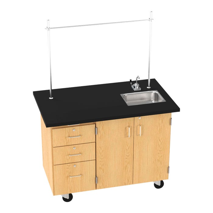 Diversified Spaces Kinetic Mobile Instructors Desk with 3 Drawers, 48 x 28 x 36 Inches, Oak, 2 Locking Doors