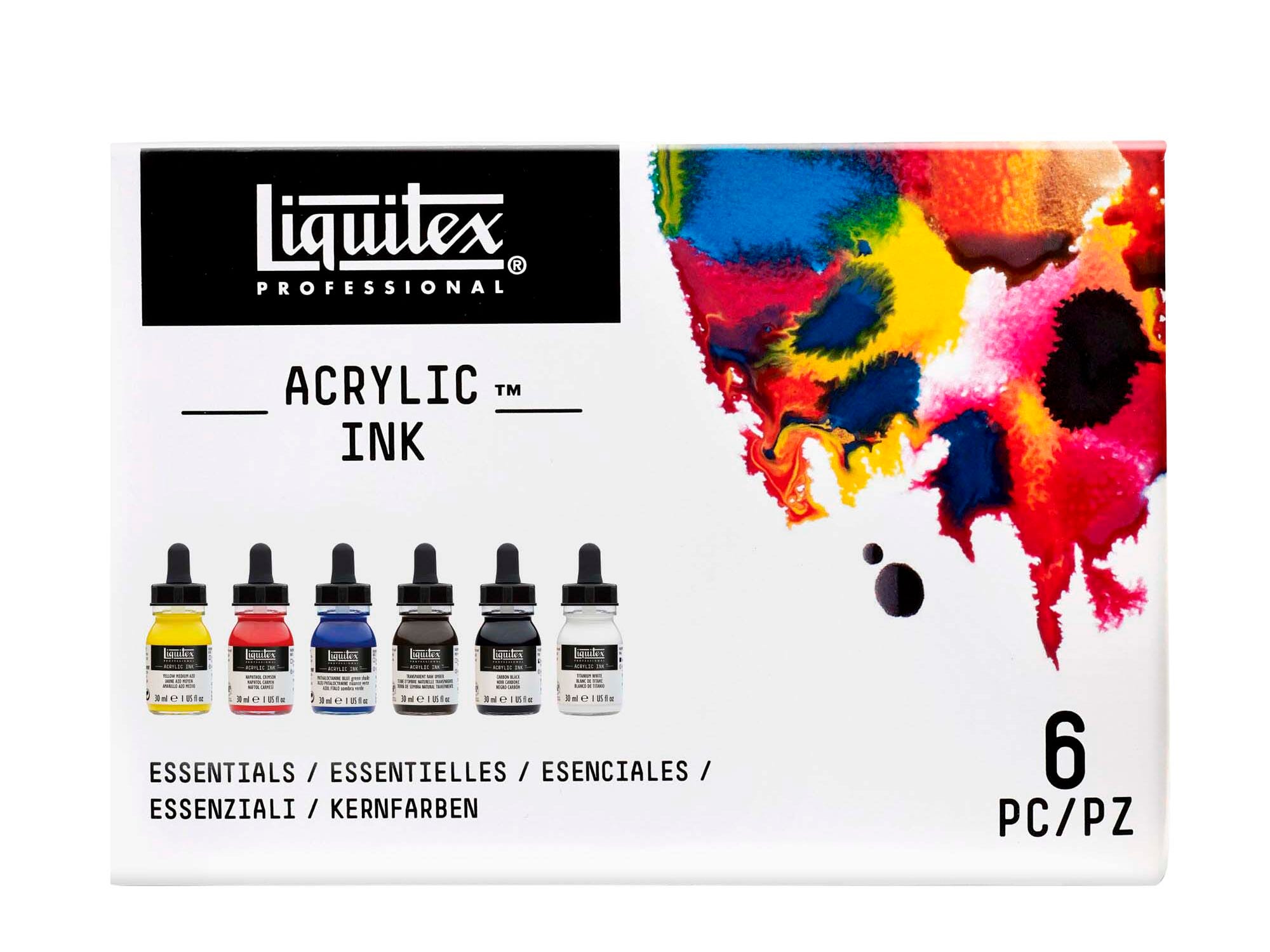 Liquitex Acrylic Ink, 1 Ounce, Assorted Colors, Set of 6, Item Number 2091287