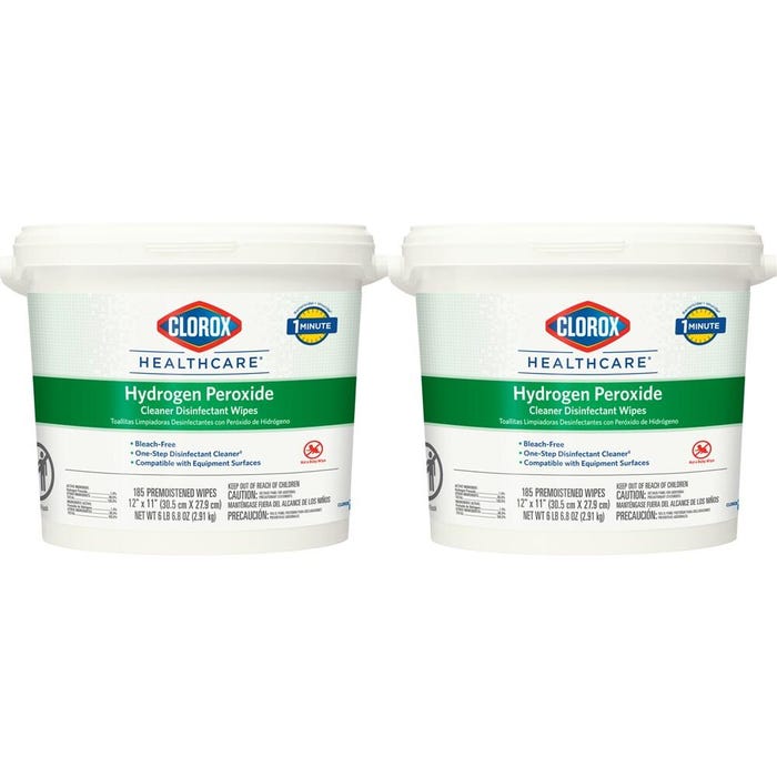 Clorox Healthcare Hydrogen Peroxide Disinfecting Wipes, 2 Buckets, Case of 370 Wipes