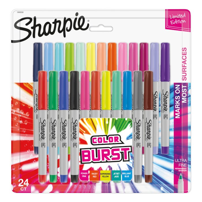 Sharpie Color Burst Permanent Markers, Ultra Fine Point, Set of 24
