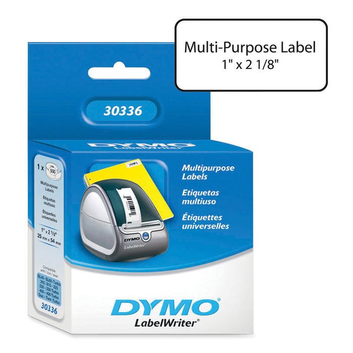 Dymo LabelWriter Small Multi-Purpose Labels, 1 x 2-1/8 Inches, White, Roll of 500