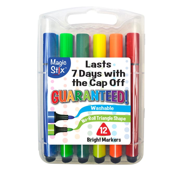 The Pencil Grip Inc Triangular Magic Stix Markers, Assorted Colors, Set of 12