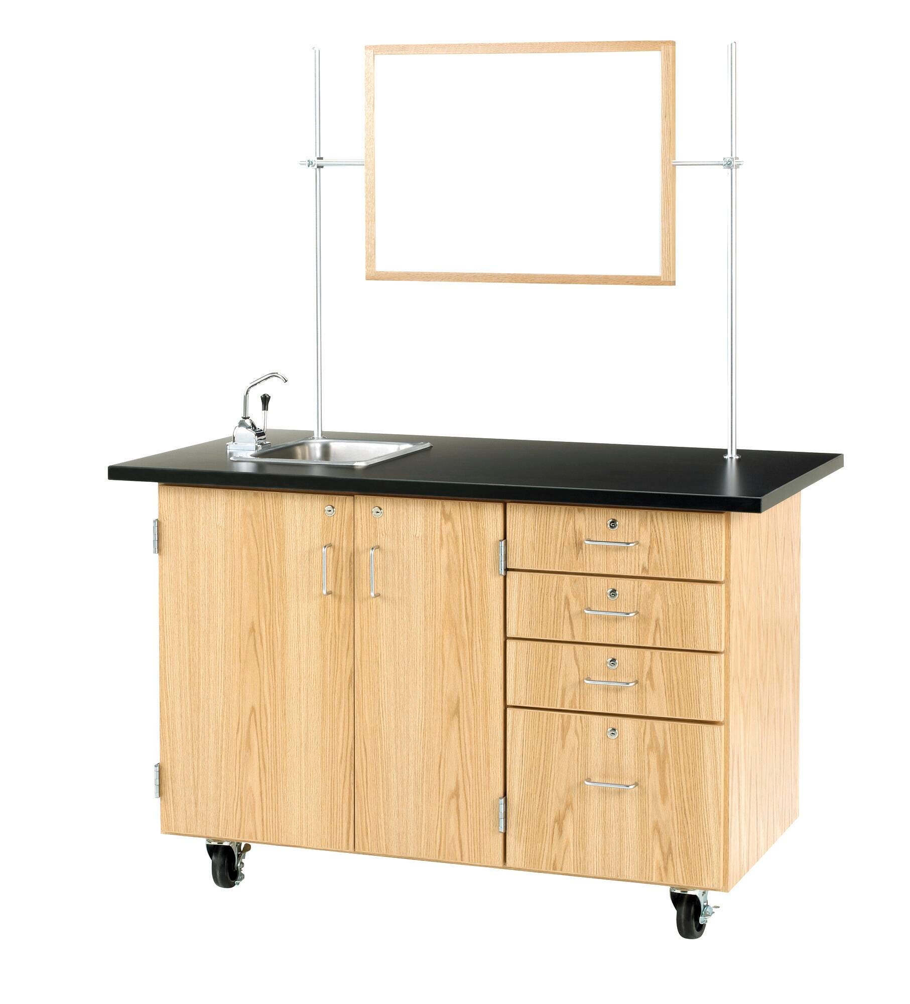Diversified Woodcrafts Extra Large Mobile Demonstration Center with Sink, 54 x 30 x 36 Inches, Oak Veneer, Item Number 572407