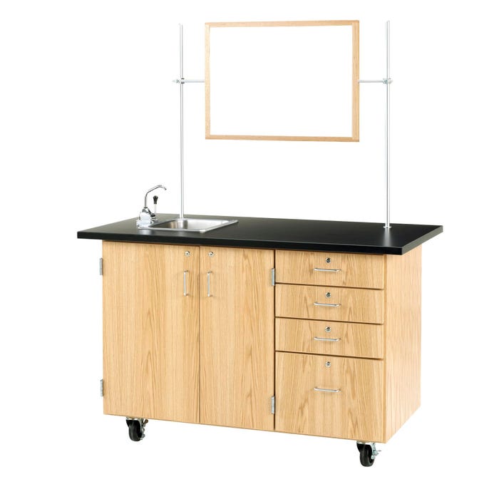 Diversified Woodcrafts Extra Large Mobile Demonstration Center with Sink, 54 x 30 x 36 Inches, Oak Veneer