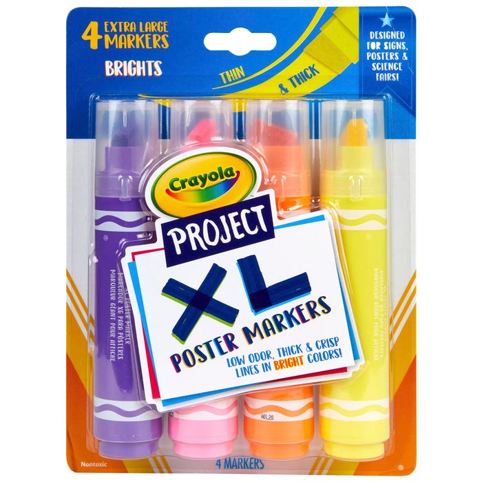 Crayola Project XL Poster Markers, Assorted Bright Colors, Set of 4