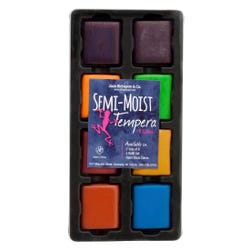 Jack Richeson Semi-Moist Tempera Cakes with Tray, Assorted Secondary Colors, Set of 8