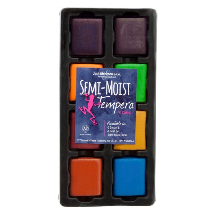 Jack Richeson Semi-Moist Tempera Cakes with Tray, Assorted Colors, Set of 8