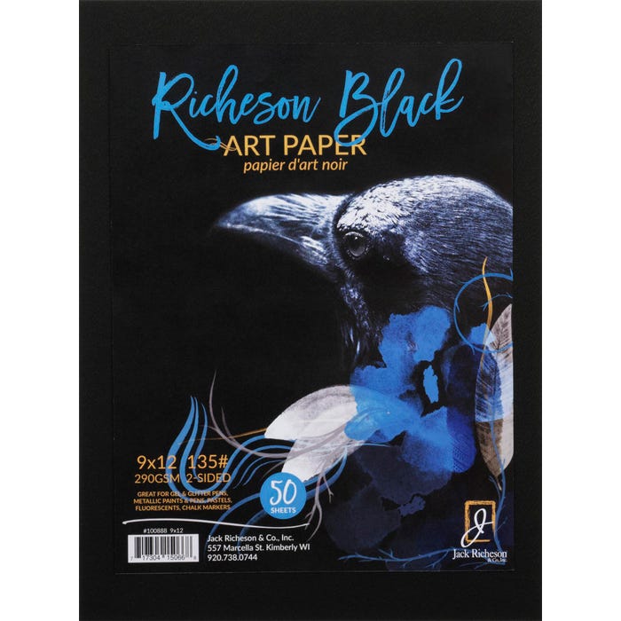 Jack Richeson Black Art Paper, 9 x 12 Inches, 135 lb, 50 Sheets