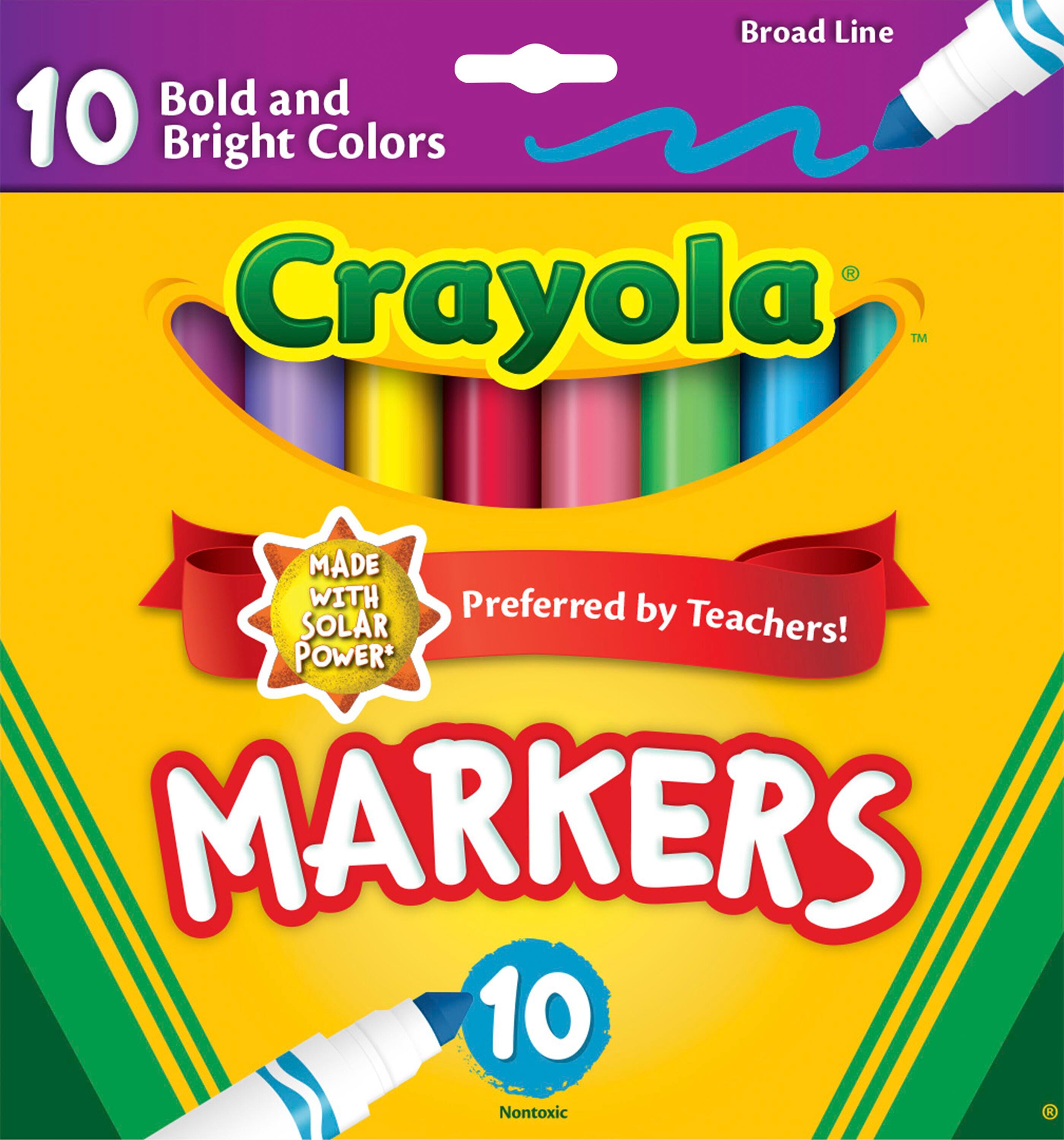 Crayola Markers, Broad Line, Assorted Bold and Bright Colors, Set of 10 1382241