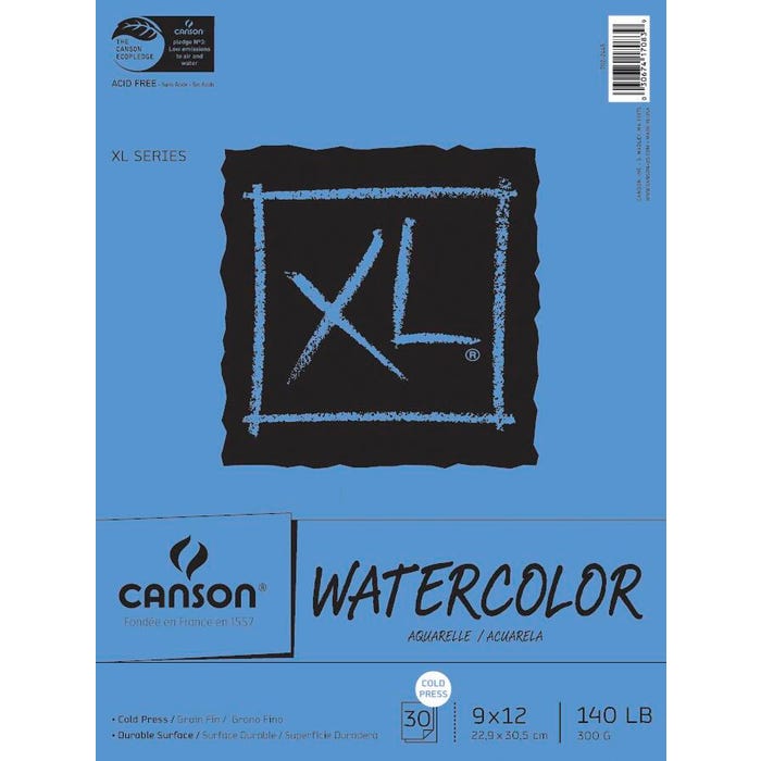 Canson XL Watercolor Pad, Wireless, 9 x 12 Inches, 140 lb, 30 Sheets