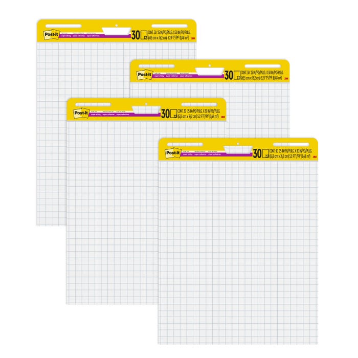 Post-It Self-Stick Easel Pad, 25 x 30 Inches, Grid Ruled, 30 Sheets, Pack of 4