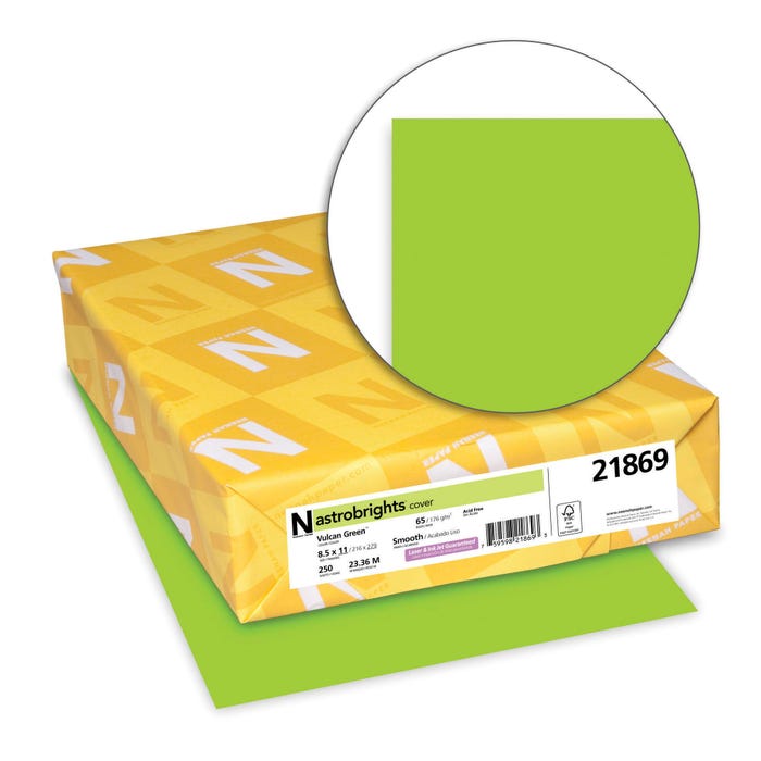 Astrobrights Card Stock, 8-1/2 x 11 Inches, 65 lbs, Vulcan Green, Pack of 250