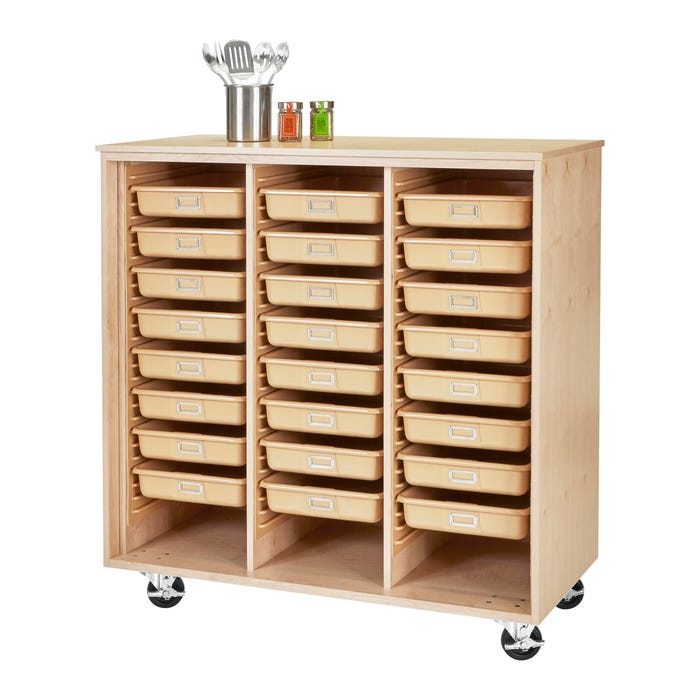 Diversified Spaces Mobile Tote Tray Cabinet Without Doors, 48 x 22 x 51 Inches, Maple
