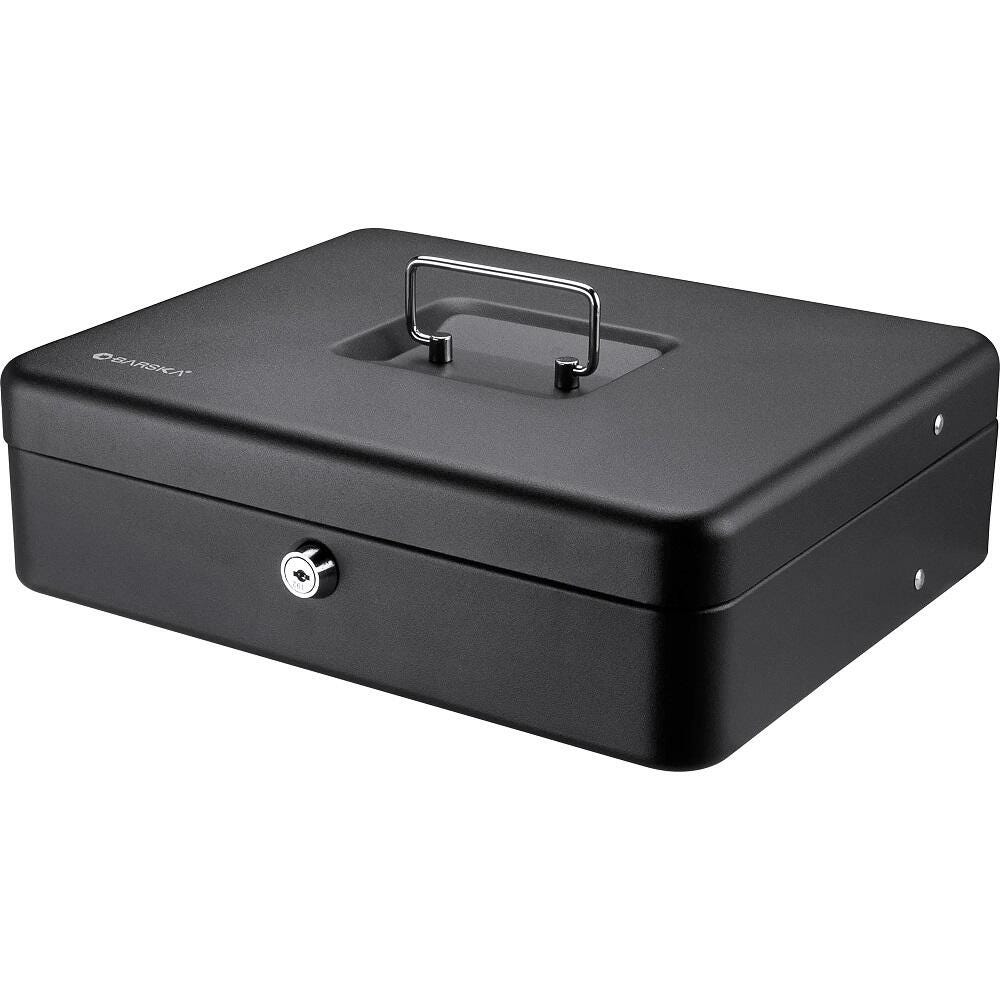 Global Industrial Barska CB13054 Register Style Cash Box With Key Lock, 11-3/4 W x 9-1/4 D x 3-1/2 H Inches, Black 2162440