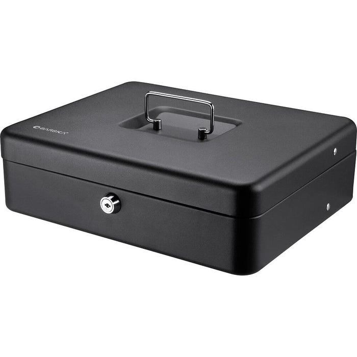 Global Industrial Barska CB13054 Register Style Cash Box With Key Lock, 11-3/4 x 9-1/4 x 3-1/2 Inches, Black