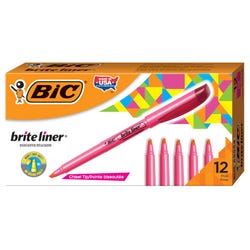 BIC Brite Liner Highlighters, Chisel Tip, Fluorescent Pink, Pack of 12 077280