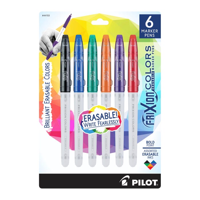 Pilot FriXion Colors Erasable Marker Pens, Bold Point, Assorted Ink Colors, Set of 6