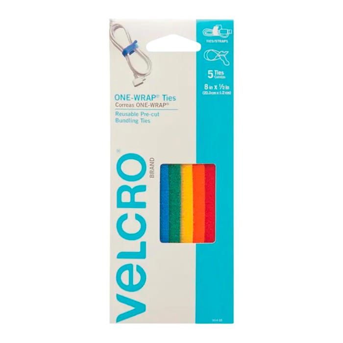 VELCRO Brand ONE-WRAP Ties, 8 x 1/2 Inches, Multi-color, Pack of 5