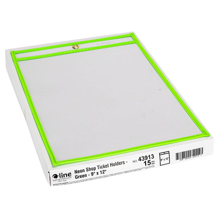 C-Line Dry-Erase Reusable Pockets, Neon Green, 9 x 12 Inches, Pack of 15