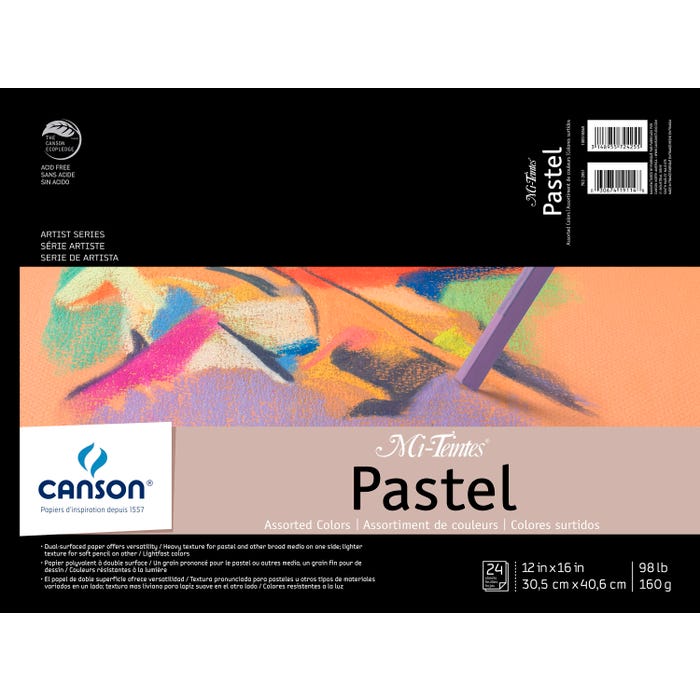 Canson Mi-Teintes Drawing Pad, 12 x 16 Inches, 98 lb, Assorted Colors, 24 Sheets