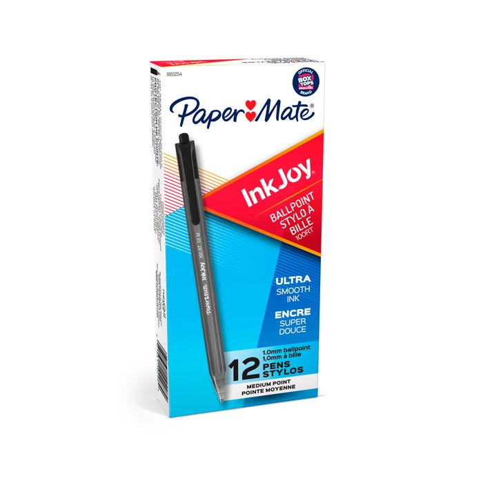 Paper Mate InkJoy 100RT Retractable Ballpoint Pens, Medium Point, 1.0 mm, Black, Pack of 12