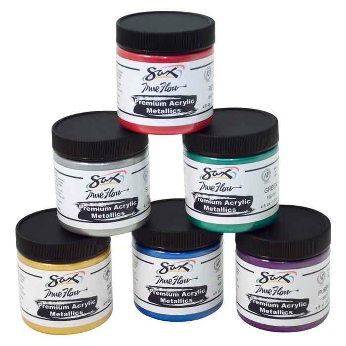 Sax Premium Heavy-Bodied Acrylic Paint, 4 Ounce Jars, Assorted Metallic Colors, Set of 6