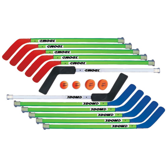 DOM Junior Hockey Set, Includes 10 Sticks, 2 Goalie Sticks, 2 SuperPucks and 2 DOM-83 Balls, 36 Inches