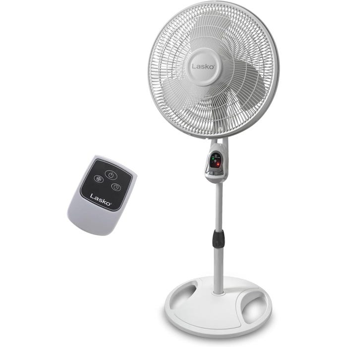 Lasko Oscillating Pedestal Fan With Remote Control, 3 Speed, 16 Inch Diameter, White