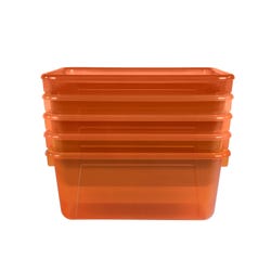 School Smart Translucent Storage Bin, 7-7/8 x 12-1/4 x 5-3/8 Inches, Orange, Pack of 5 2005710