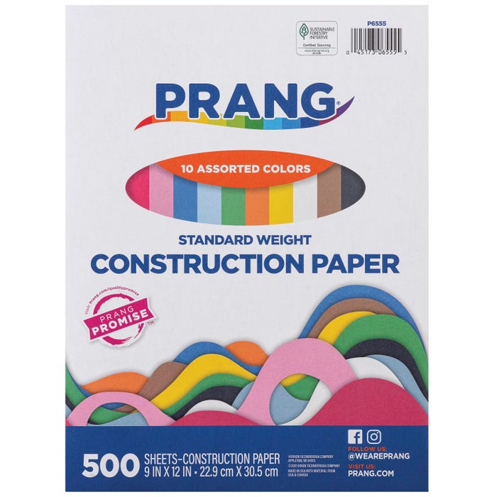 Pacon Lightweight Construction Paper, 9 x 12 Inch, 50 lb, Assorted Colors, Pack of 500