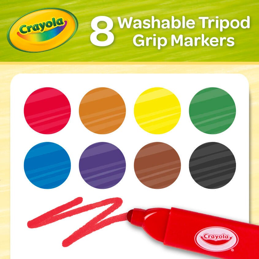 Crayola Washable Tripod Grip Markers, Assorted Colors, Set of