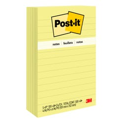 Post-it Notes, Lined, 4 x 6 Inches, Canary Yellow, 5 Pads with 100 Sheets Each